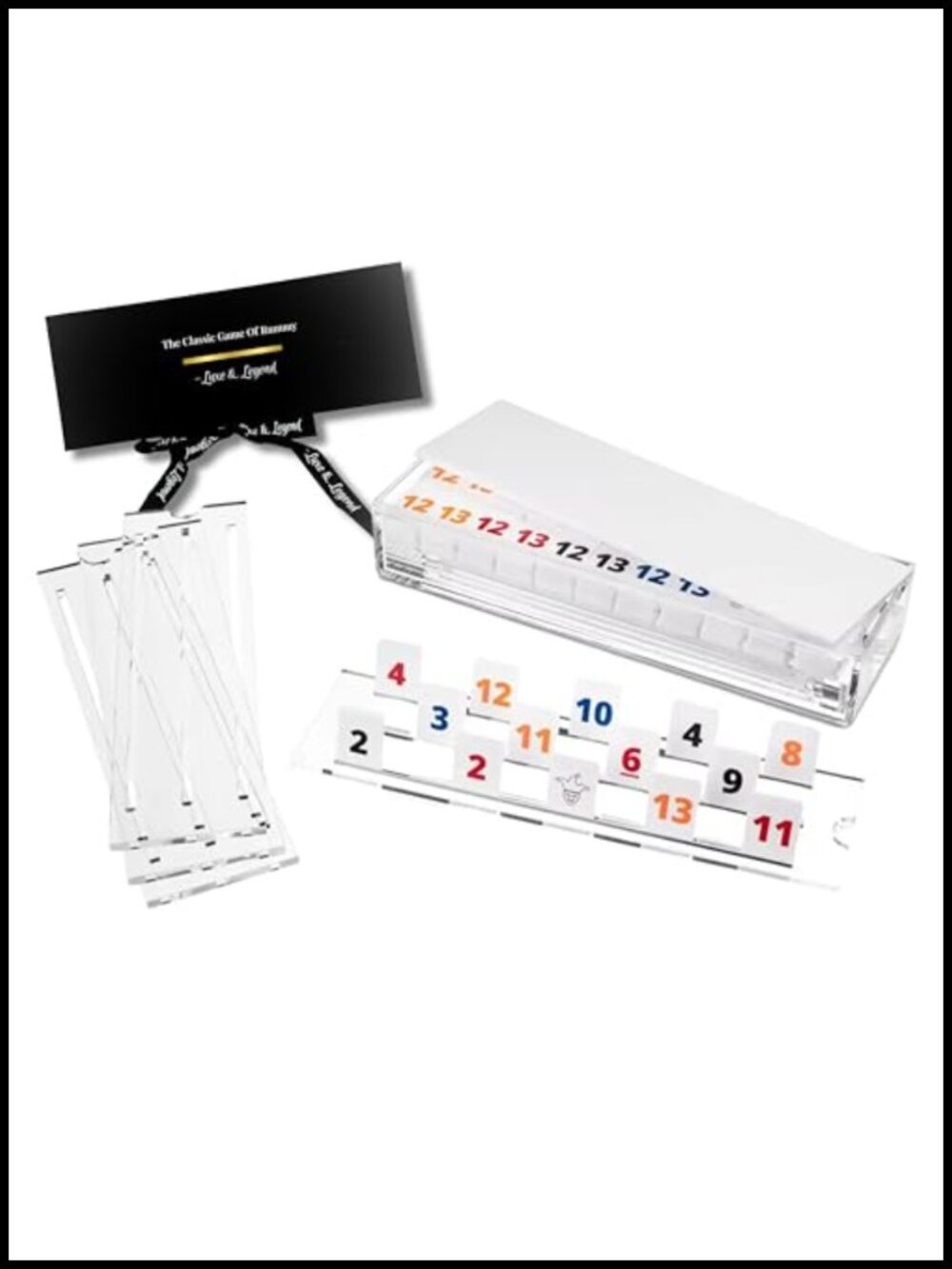 Acrylic Lucite Rummy Tile Game Set, Engraved White Tiles, with Storage Box,